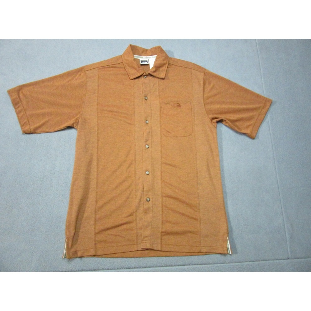 The North Face Shirt Mens Medium Orange Outdoor Tekware Short Sleeve Button Up